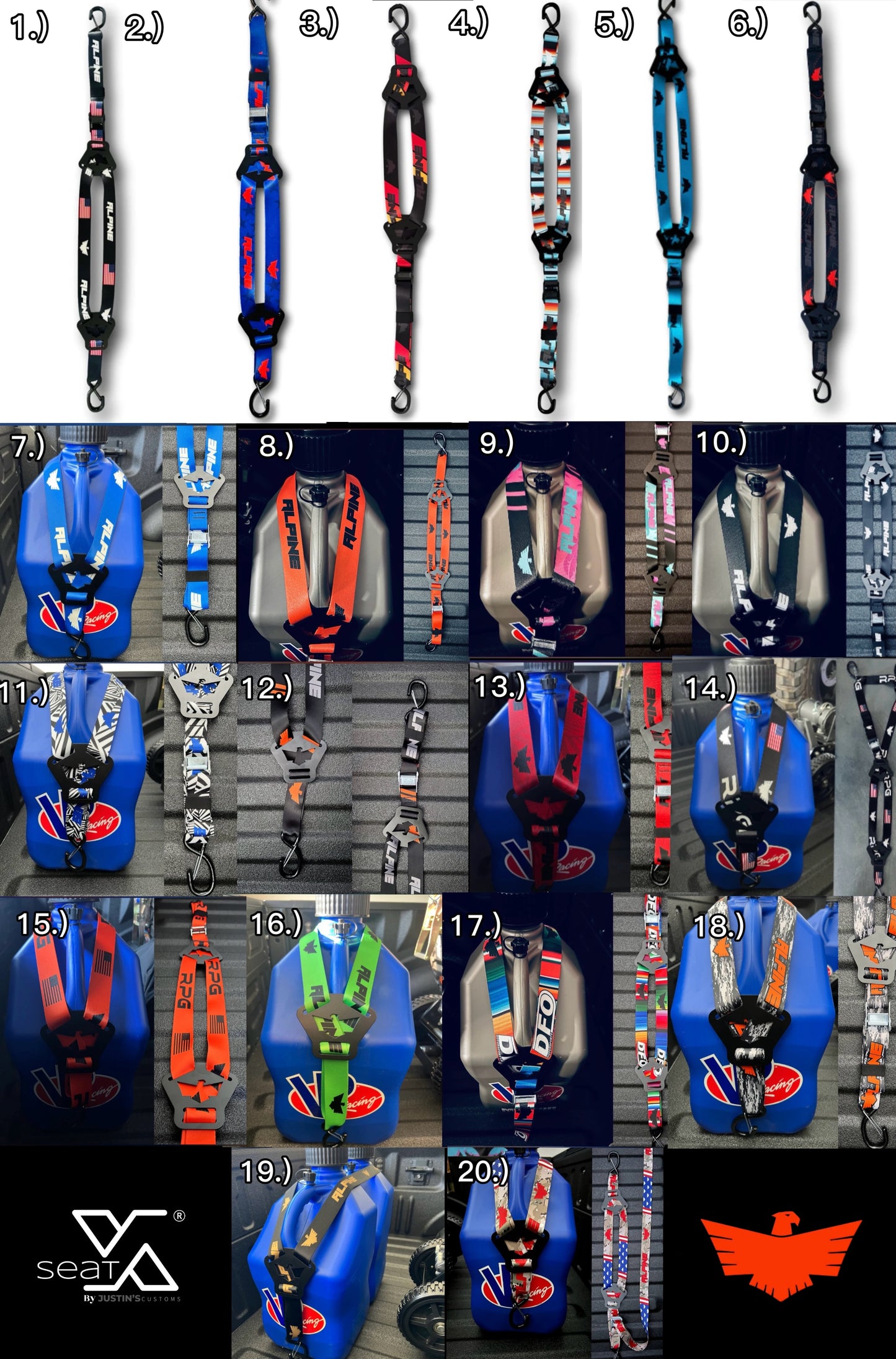 Dual Y Fuel Jug Strap with hardware/anchors (ALPINE)
