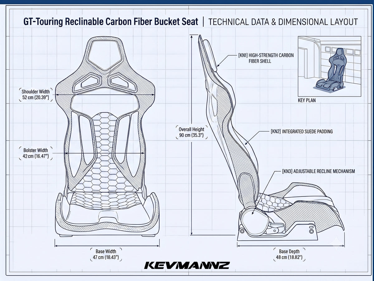 Kevmanns "GT Touring" Reclinable Full Carbon Fiber Bucket Seat
