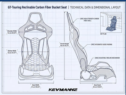 Kevmanns "GT Touring" Reclinable Full Carbon Fiber Bucket Seat